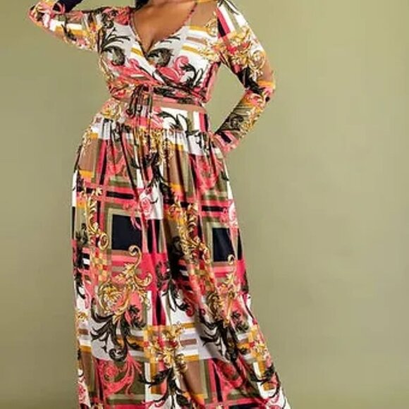 Plus Size Wrap Top and Maxi Skirt Set - Picture 1 of 2